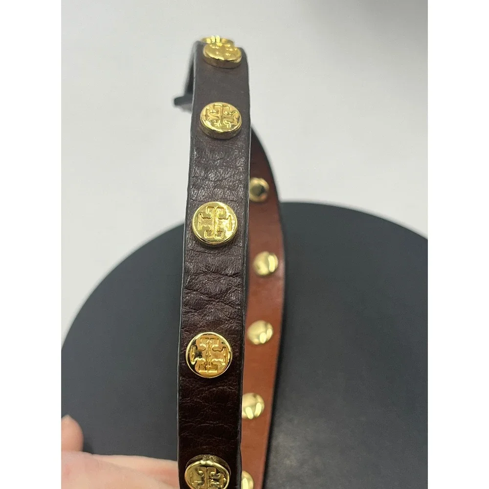 Tory Burch Jewelry Leather Brown Double Wrap Gold Logo Bracelet Made‎ in USA